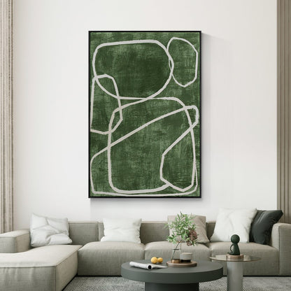 Abstract Green Oil Painting with White Circular Lines for Contemporary Decor