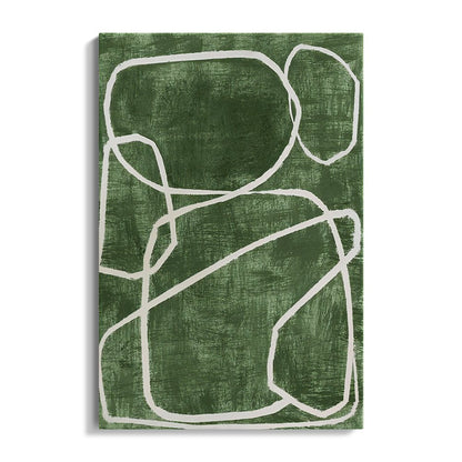 Abstract Green Oil Painting with White Circular Lines for Contemporary Decor