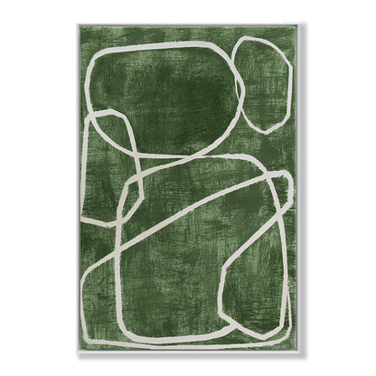 Abstract Green Oil Painting with White Circular Lines for Contemporary Decor