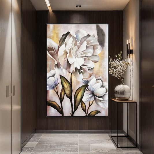 Elegant White Dandelion Floral Oil Painting for Modern Home Decor