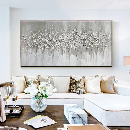 Elegant White Floral Oil Painting for Modern Home Decor