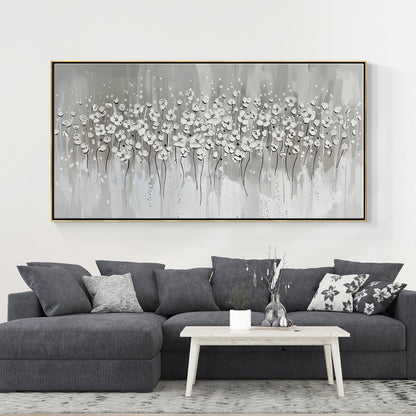 Elegant White Floral Oil Painting for Modern Home Decor
