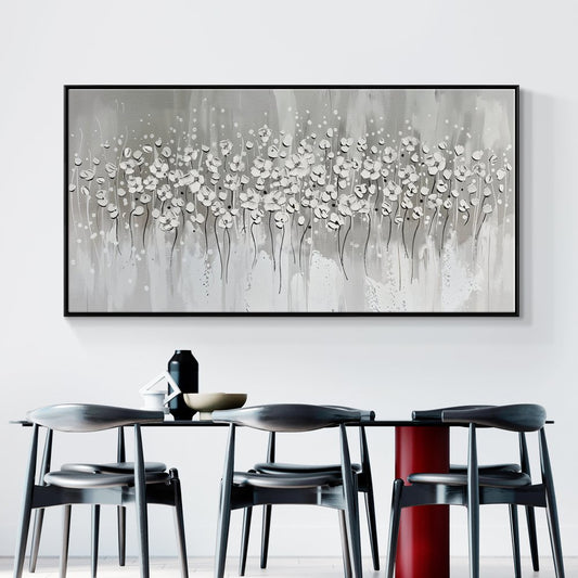 Elegant White Floral Oil Painting for Modern Home Decor