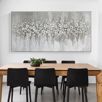Elegant White Floral Oil Painting for Modern Home Decor