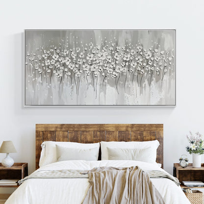 Elegant White Floral Oil Painting for Modern Home Decor
