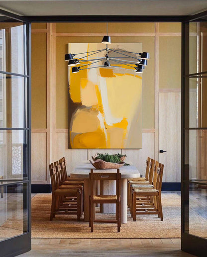 Vibrant Abstract Oil Painting in Yellow and Neutral Tones for Modern Decor