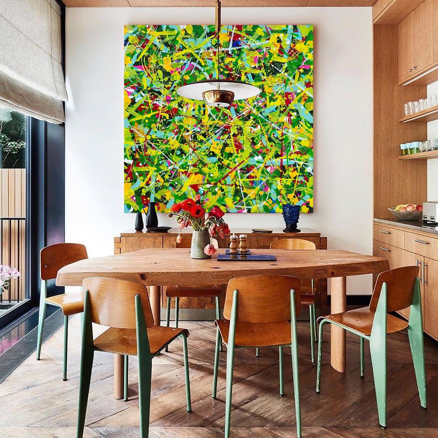 Vibrant Green Abstract Oil Painting for Modern Home Décor