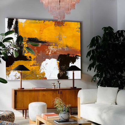 Vibrant Abstract Oil Painting in Rich Yellow and Earthy Tones for Modern Home Decor