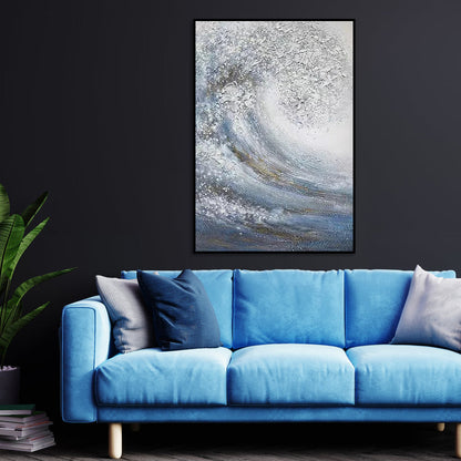 Serene Ocean Wave Abstract Oil Painting for Tranquil Home Decor