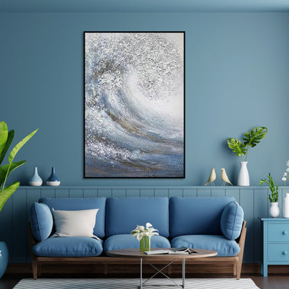 Serene Ocean Wave Abstract Oil Painting for Tranquil Home Decor