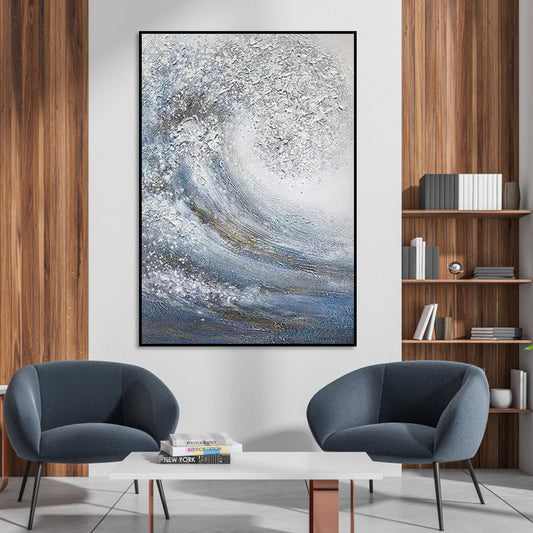Serene Ocean Wave Abstract Oil Painting for Tranquil Home Decor