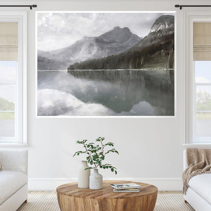 Serene Mountain Reflection Oil Painting for Tranquil Home Decor