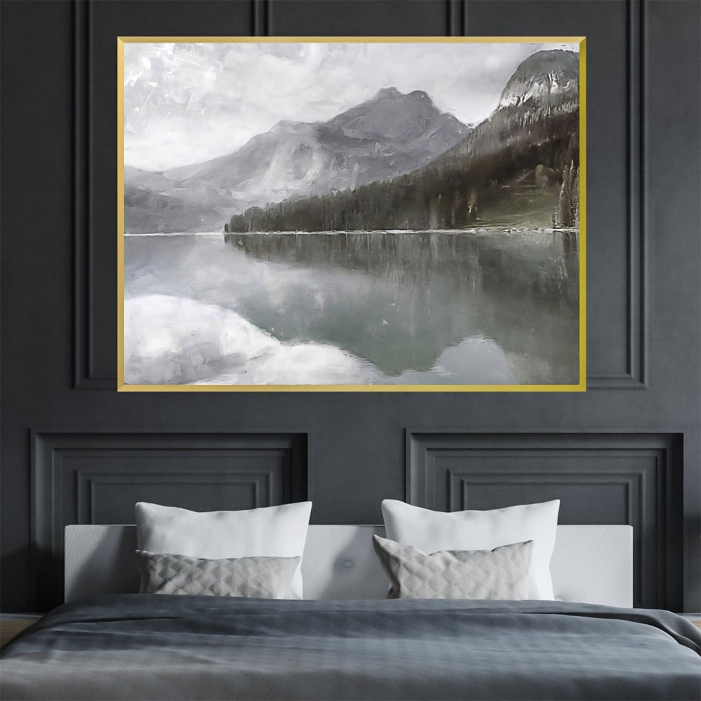 Serene Mountain Reflection Oil Painting for Tranquil Home Decor