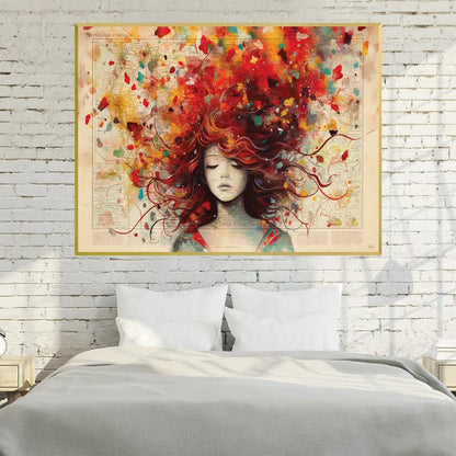 Vibrant Abstract Woman with Colorful Hair - Expressive Oil Painting for Modern Decor