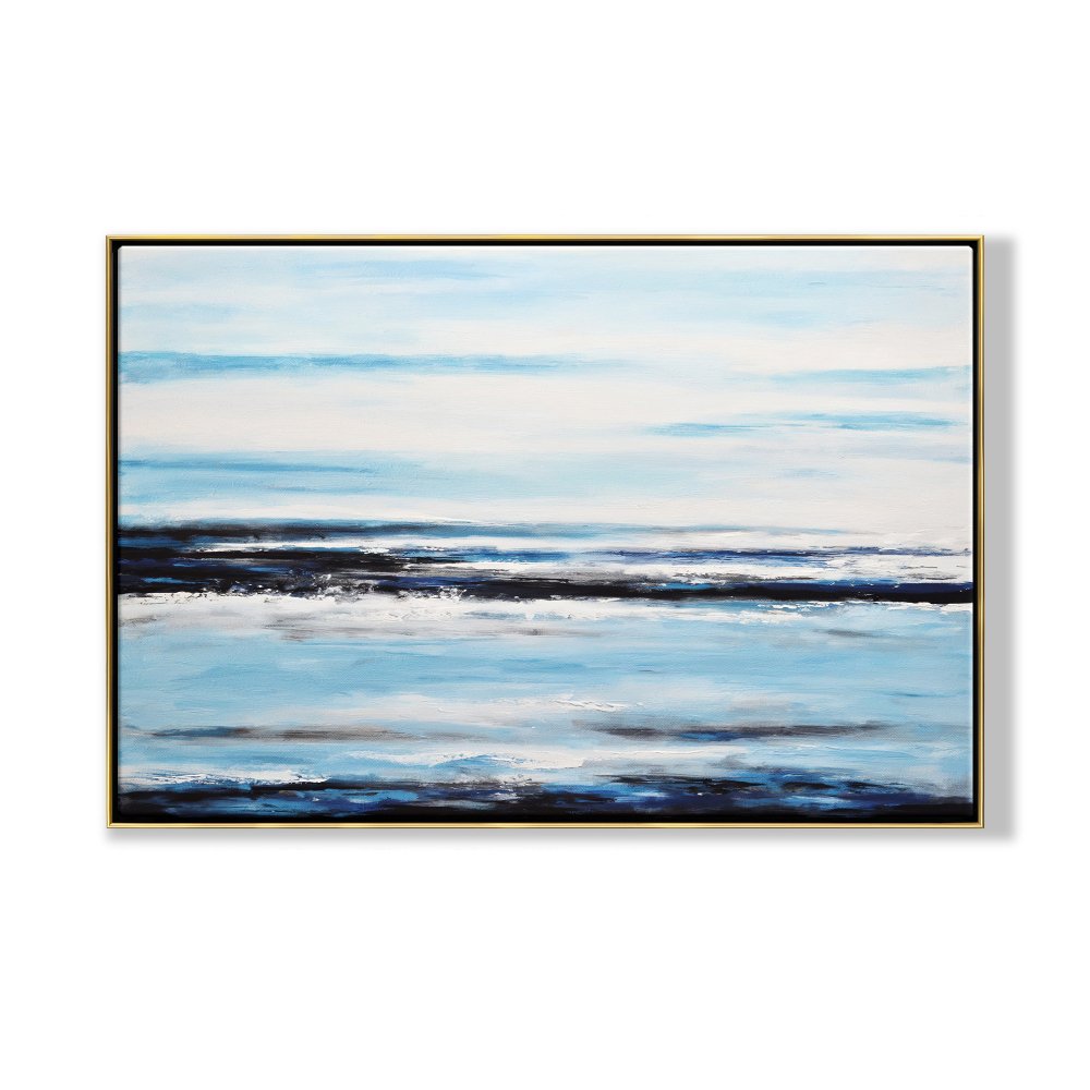 Breathtaking Abstract Oil Painting of Tranquil Ocean Waves and Serene Skies