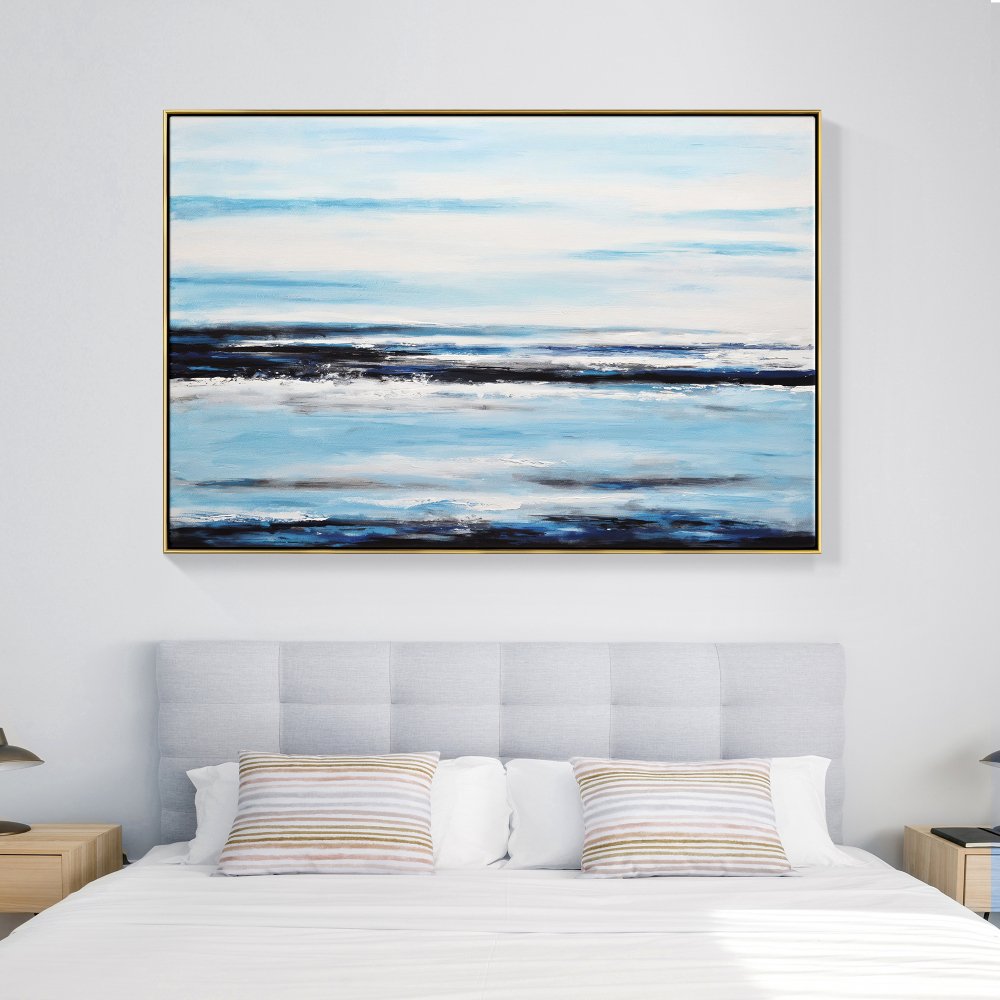 Breathtaking Abstract Oil Painting of Tranquil Ocean Waves and Serene Skies