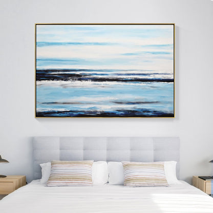 Breathtaking Abstract Oil Painting of Tranquil Ocean Waves and Serene Skies