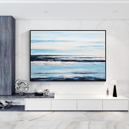 Breathtaking Abstract Oil Painting of Tranquil Ocean Waves and Serene Skies