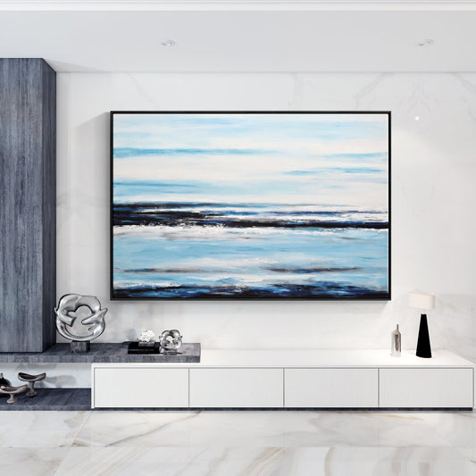 Breathtaking Abstract Oil Painting of Tranquil Ocean Waves and Serene Skies