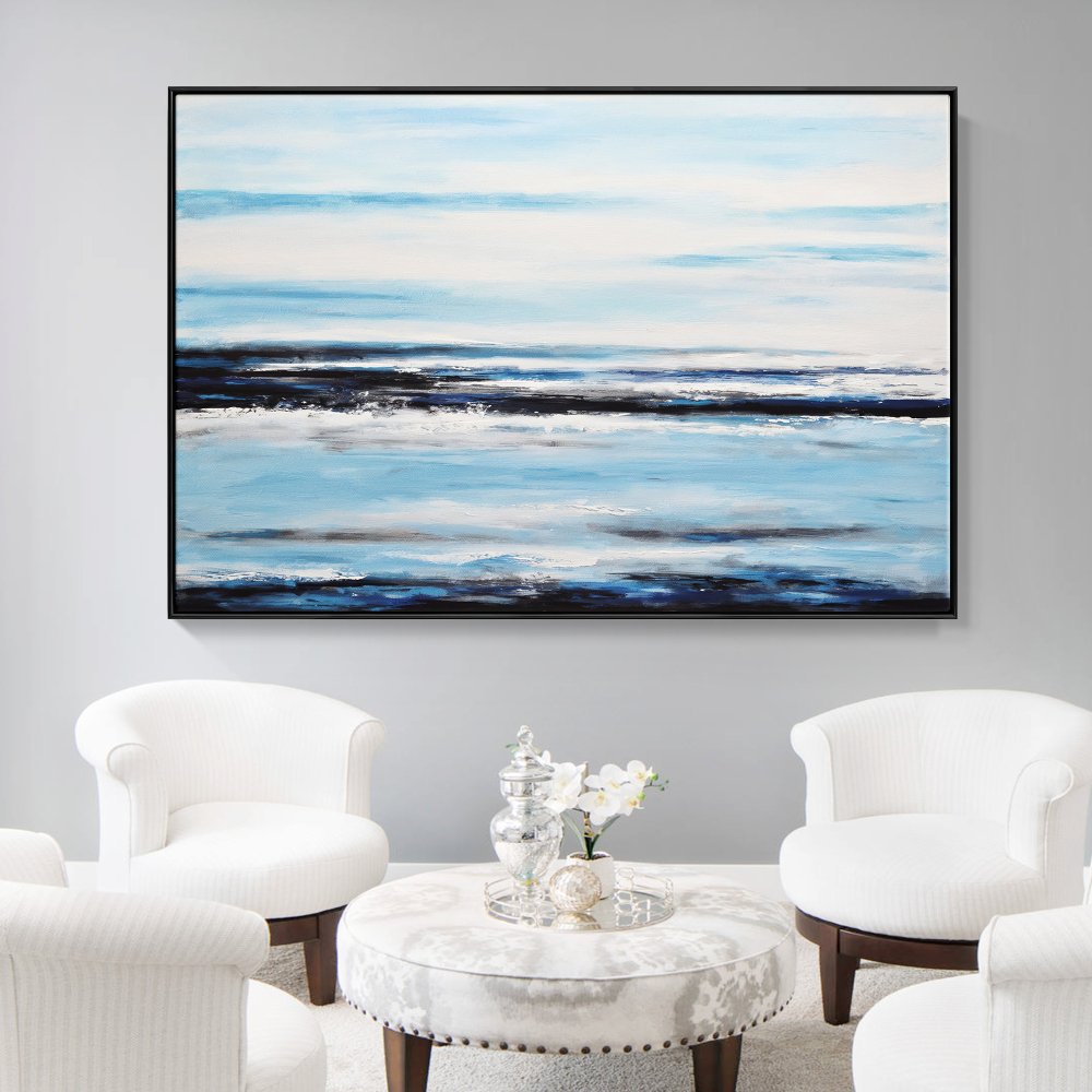 Breathtaking Abstract Oil Painting of Tranquil Ocean Waves and Serene Skies