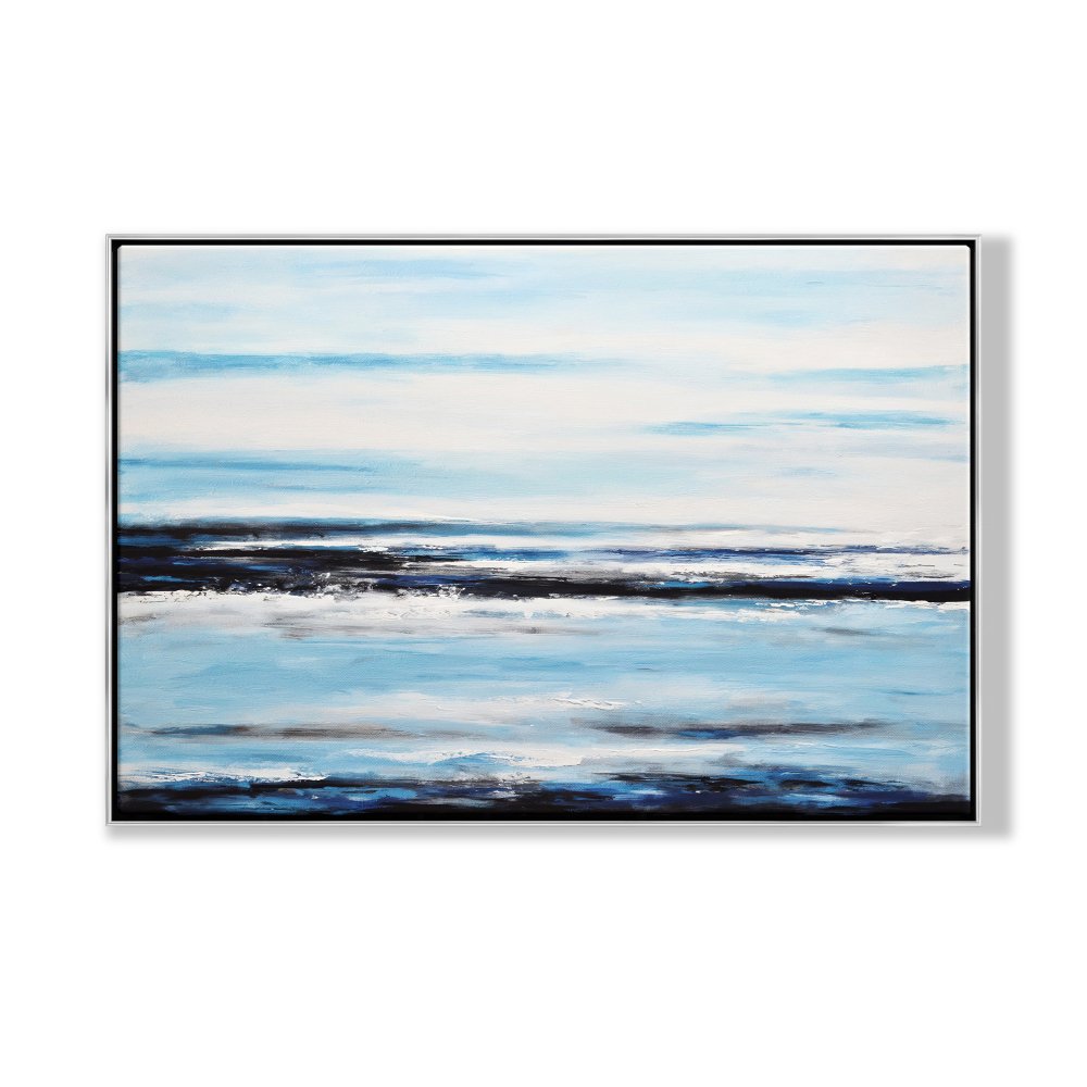 Breathtaking Abstract Oil Painting of Tranquil Ocean Waves and Serene Skies