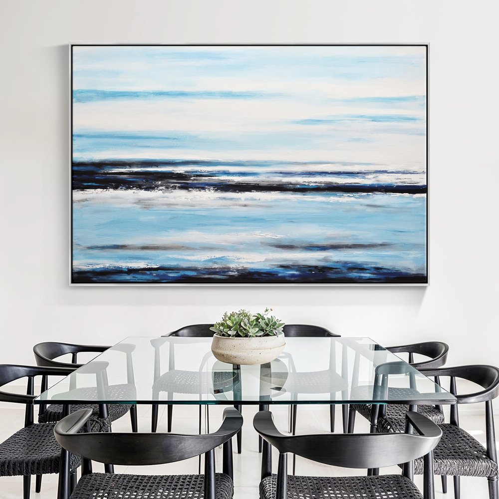 Breathtaking Abstract Oil Painting of Tranquil Ocean Waves and Serene Skies