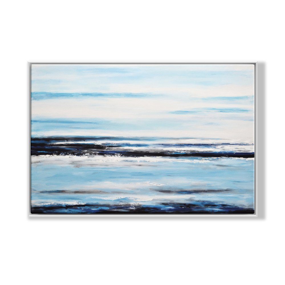 Breathtaking Abstract Oil Painting of Tranquil Ocean Waves and Serene Skies