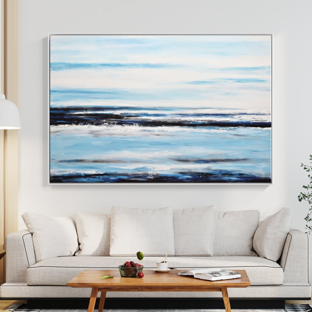 Breathtaking Abstract Oil Painting of Tranquil Ocean Waves and Serene Skies