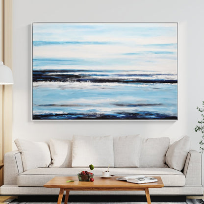 Breathtaking Abstract Oil Painting of Tranquil Ocean Waves and Serene Skies