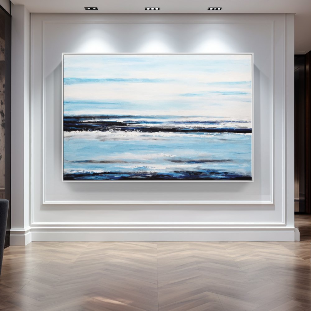 Breathtaking Abstract Oil Painting of Tranquil Ocean Waves and Serene Skies