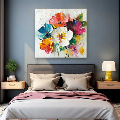 Vibrant Floral Oil Painting – Colorful Blossom Canvas Art for Home Decor