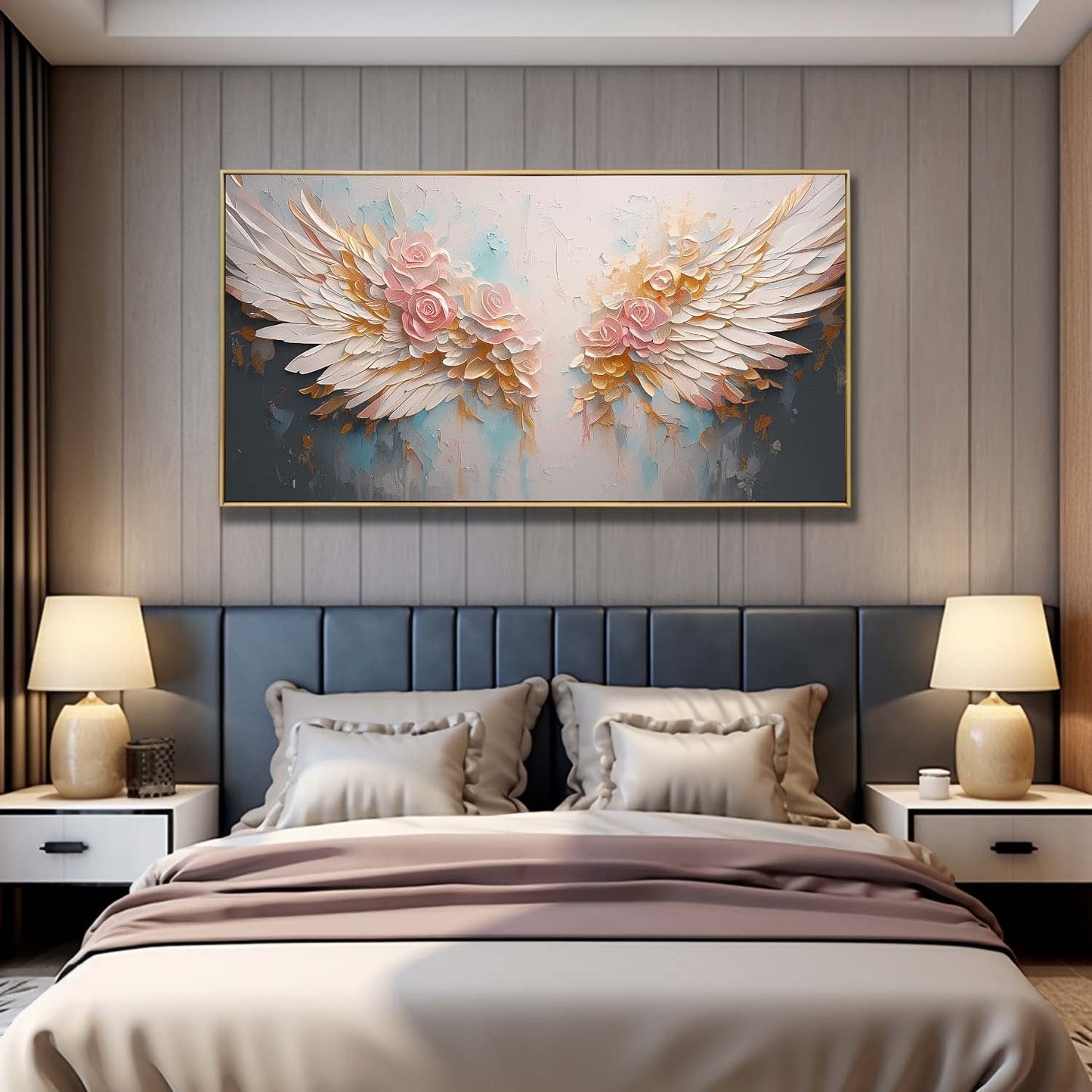 Elegant Winged Roses Oil Painting for Floral Home Decor