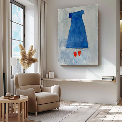 Chic Minimalist Blue Dress Oil Painting for Modern Home Decor