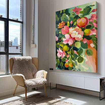 Vibrant Floral Oil Painting for Home Decor - Colorful Blossoms in Bloom