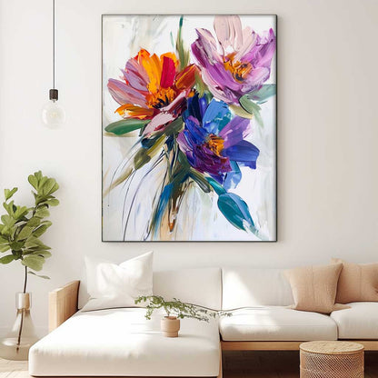 Vibrant Flower Bouquet Oil Painting for Home Decoration and Wall Art