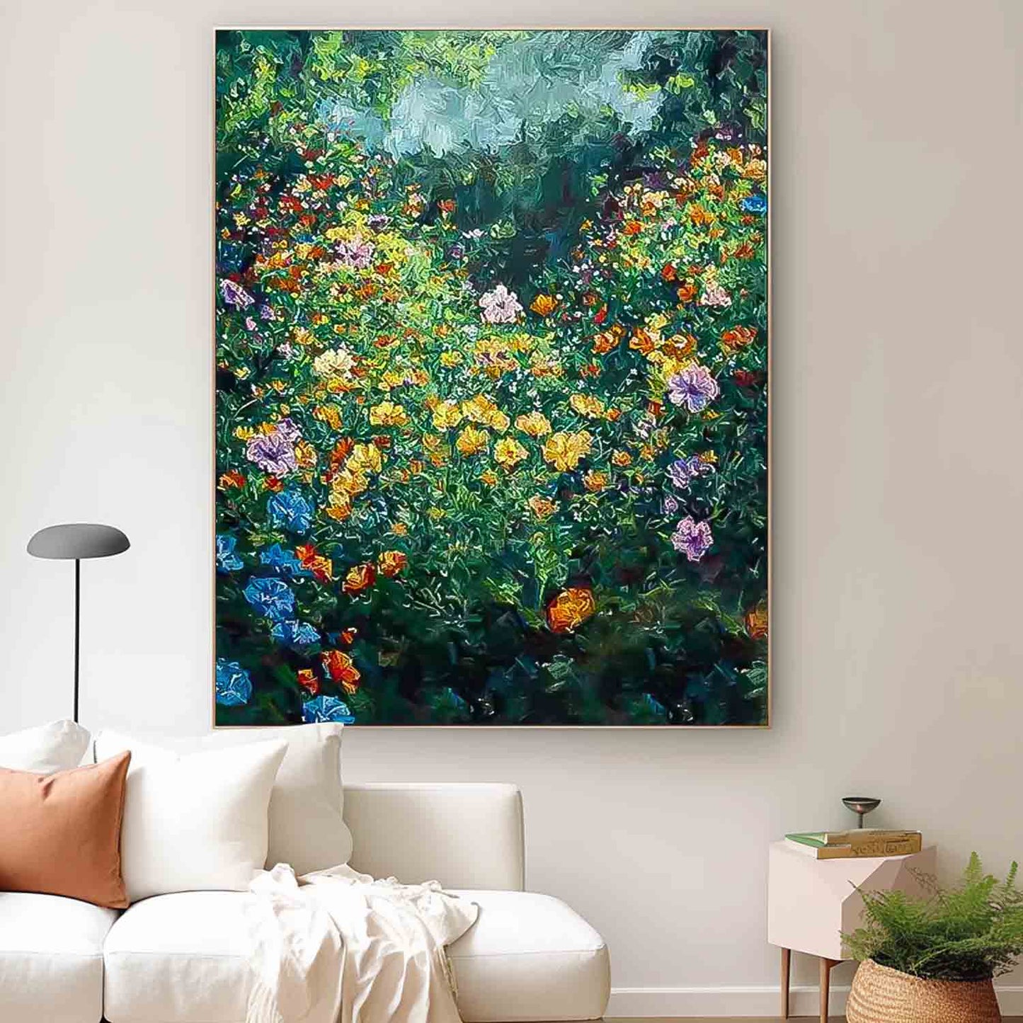 Vibrant Floral Garden Oil Painting for Home Decor and Art Lovers