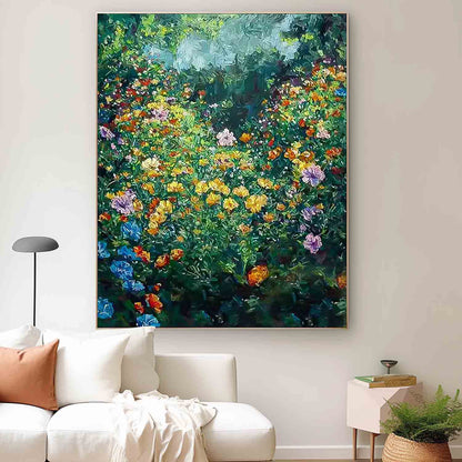 Vibrant Floral Garden Oil Painting for Home Decor and Art Lovers