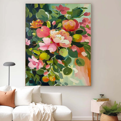 Vibrant Floral Oil Painting for Home Decor - Colorful Blossoms in Bloom