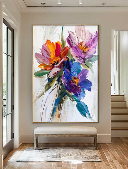 Vibrant Flower Bouquet Oil Painting for Home Decoration and Wall Art