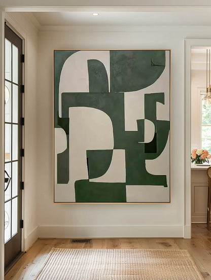 Abstract Green and White Minimalist Oil Painting for Modern Home Decor