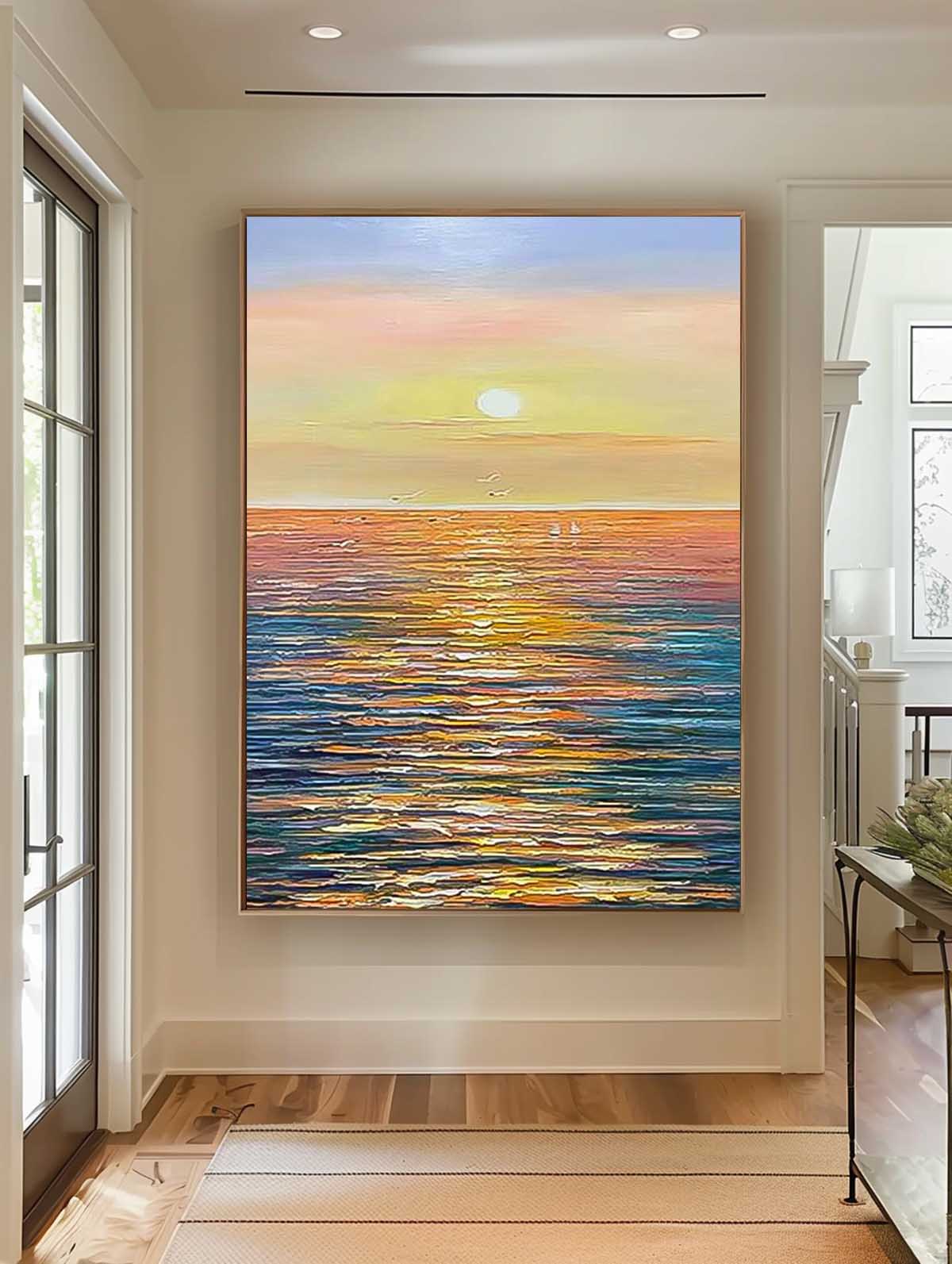 Serene Sunset Ocean View Oil Painting for Coastal Home D√©cor