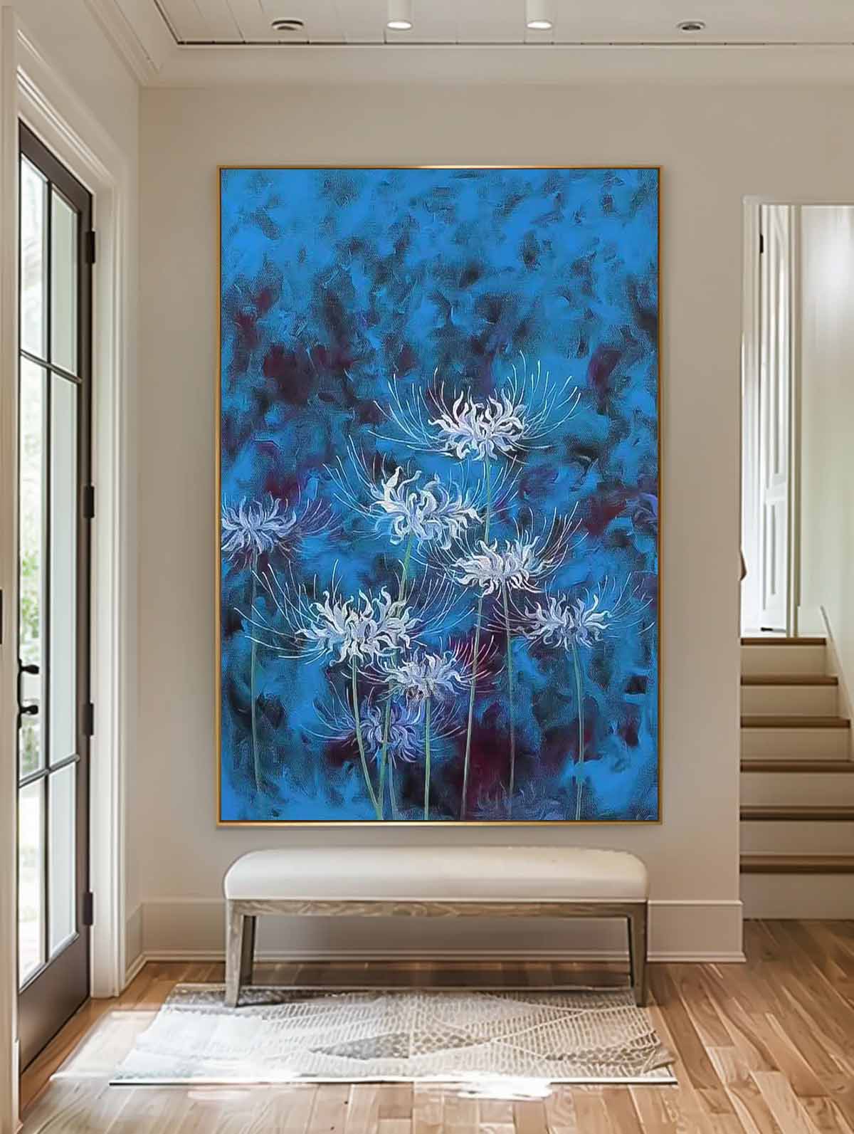 Vibrant Blue Floral Oil Painting for Elegant Home Decor