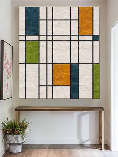 Vibrant Geometric Oil Painting for Modern Abstract Home Decor