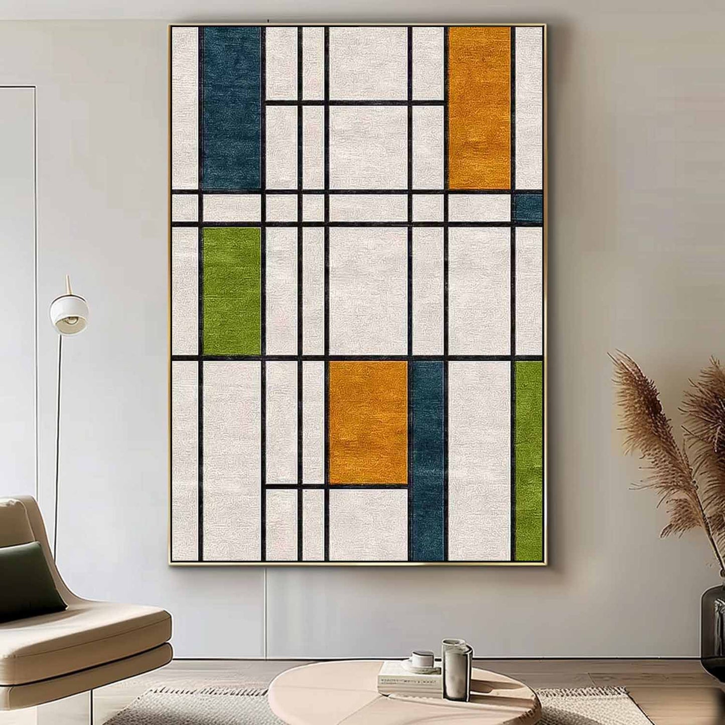 Vibrant Geometric Oil Painting for Modern Abstract Home Decor