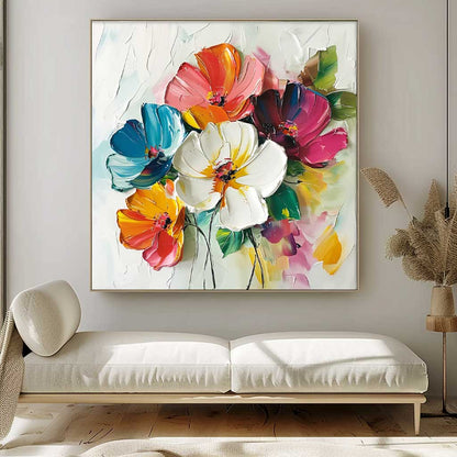 Vibrant Floral Oil Painting – Colorful Blossom Canvas Art for Home Decor