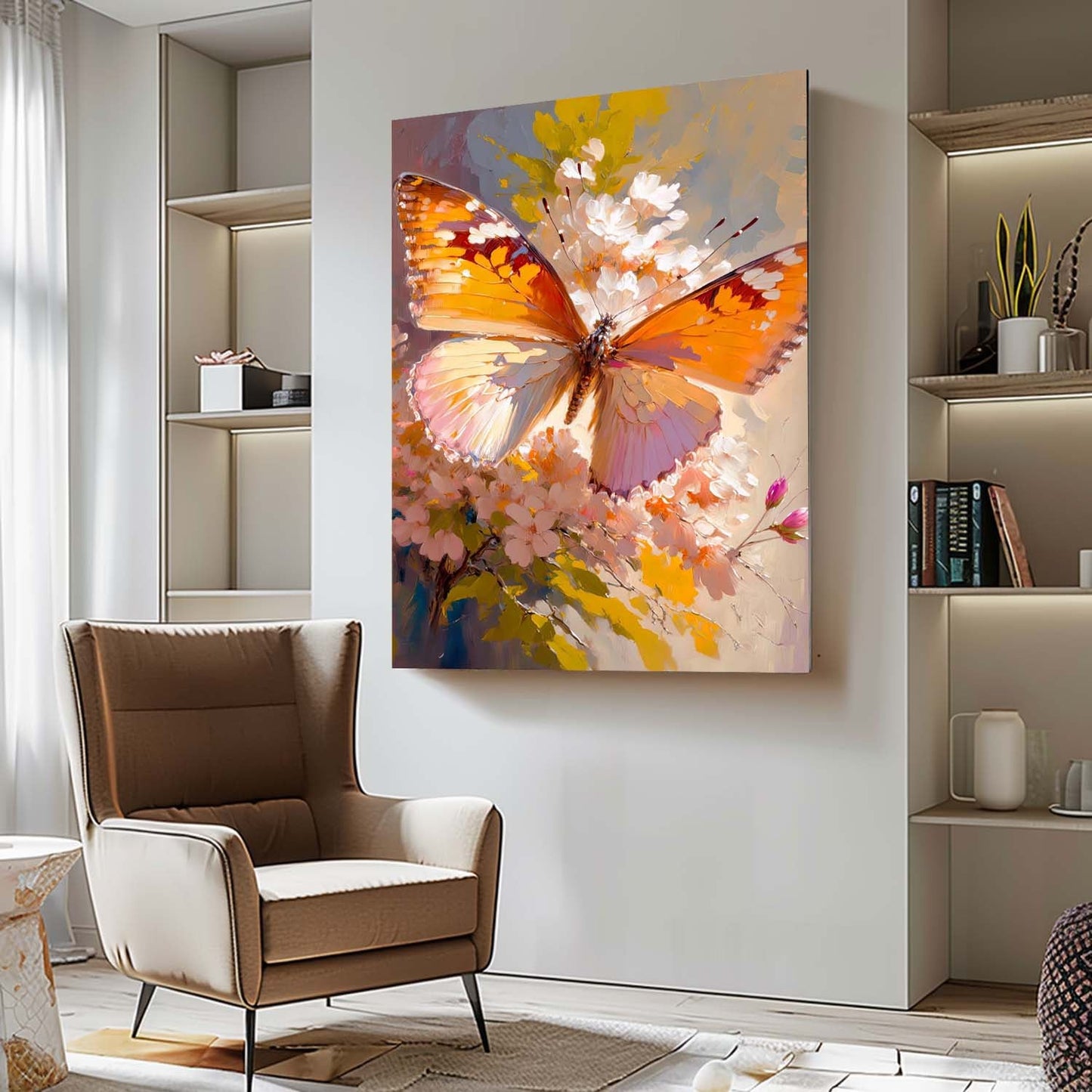 Vibrant Butterfly Oil Painting on Floral Background for Home Decor