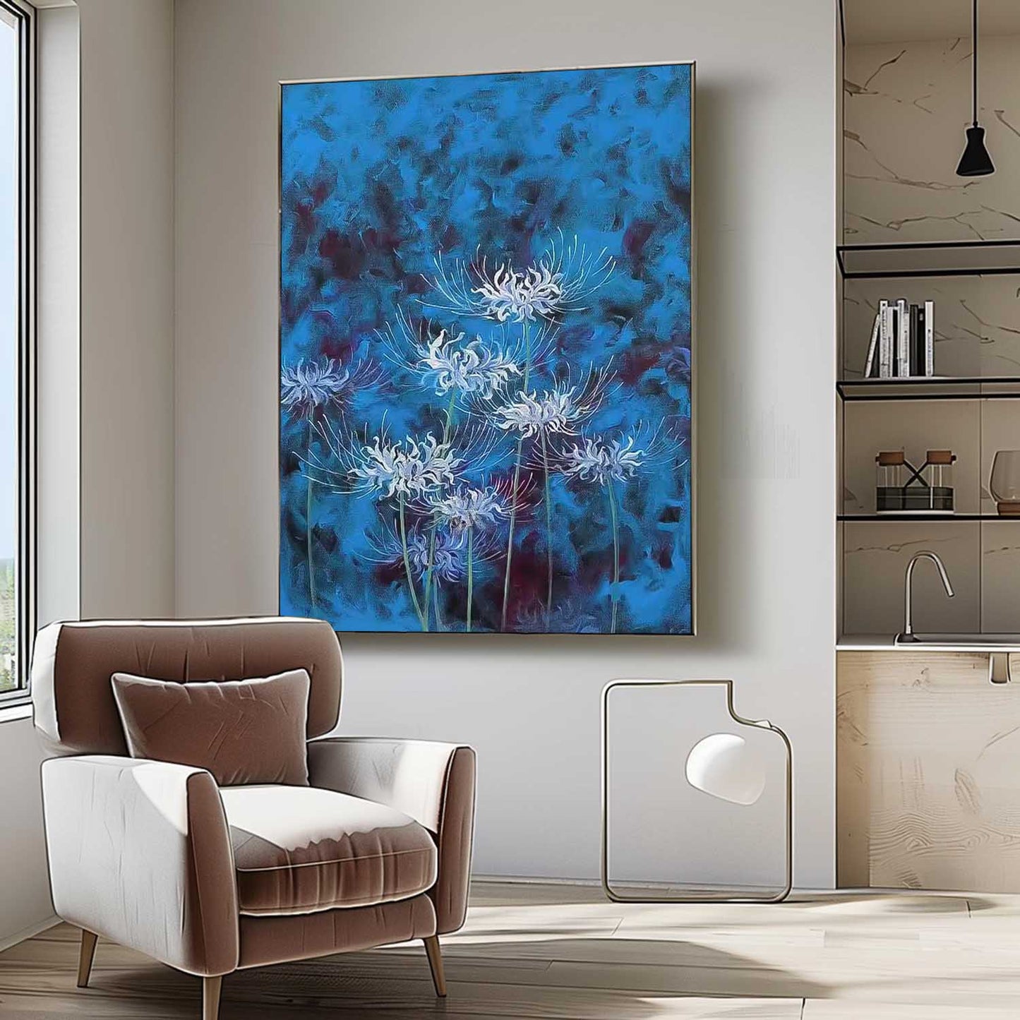 Vibrant Blue Floral Oil Painting for Elegant Home Decor