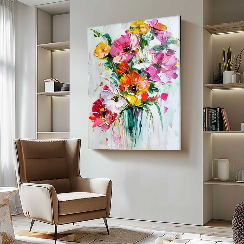 Vibrant Floral Bouquet Oil Painting for Home Decor and Gift Ideas