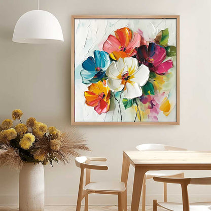 Vibrant Floral Oil Painting – Colorful Blossom Canvas Art for Home Decor