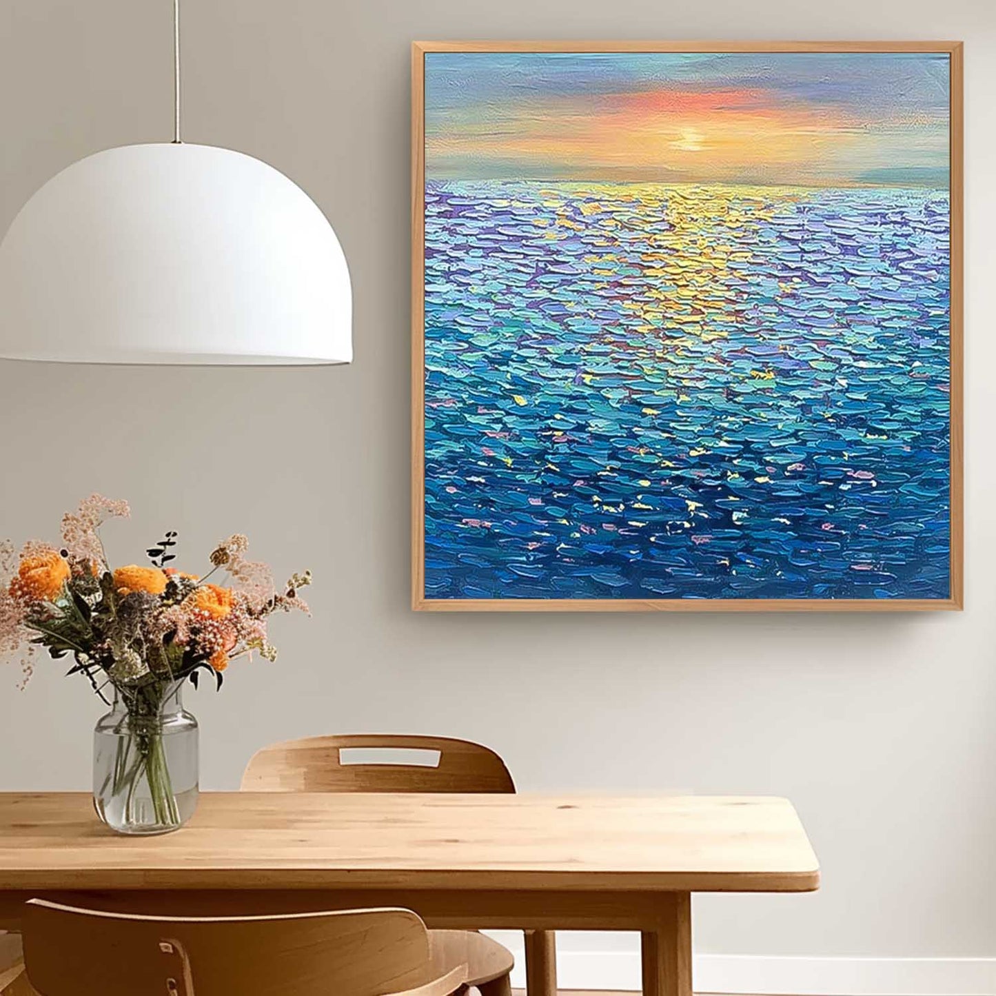 Serene Ocean Sunset Oil Painting - Vibrant Seascape Canvas Art for Home Decor